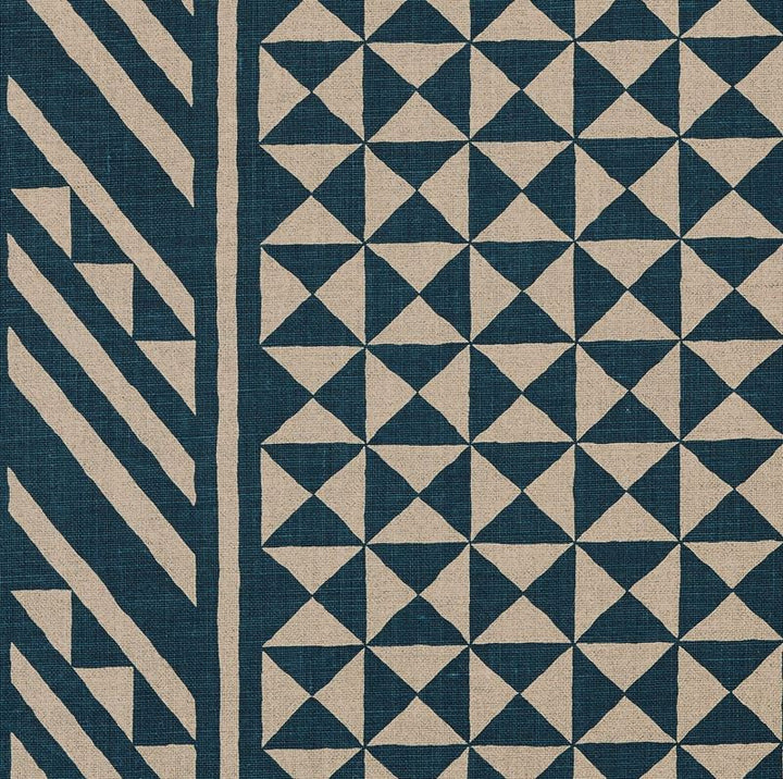 Nuba Indigo On Natural 176302 by Schumacher Fabric Tribal-Chic 100% Linen - Horizontal: 54 and Vertical: 32 54 - Fabric Carolina -