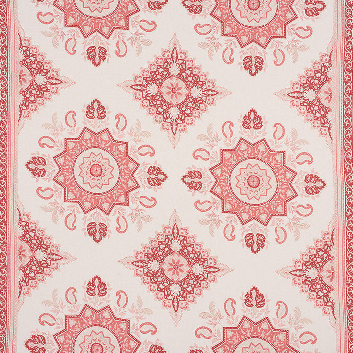 Montecito Medallion Faded Red 176483 by Schumacher Designer Fabric MARK D SIKES LINEN 100% CHINA WYZENBEEK 15,000 </p><p>Repeat: Horizontal: 54" (137CM) and Vertical: 25 1/4" (64CM) 54 - Swanky Fabrics -