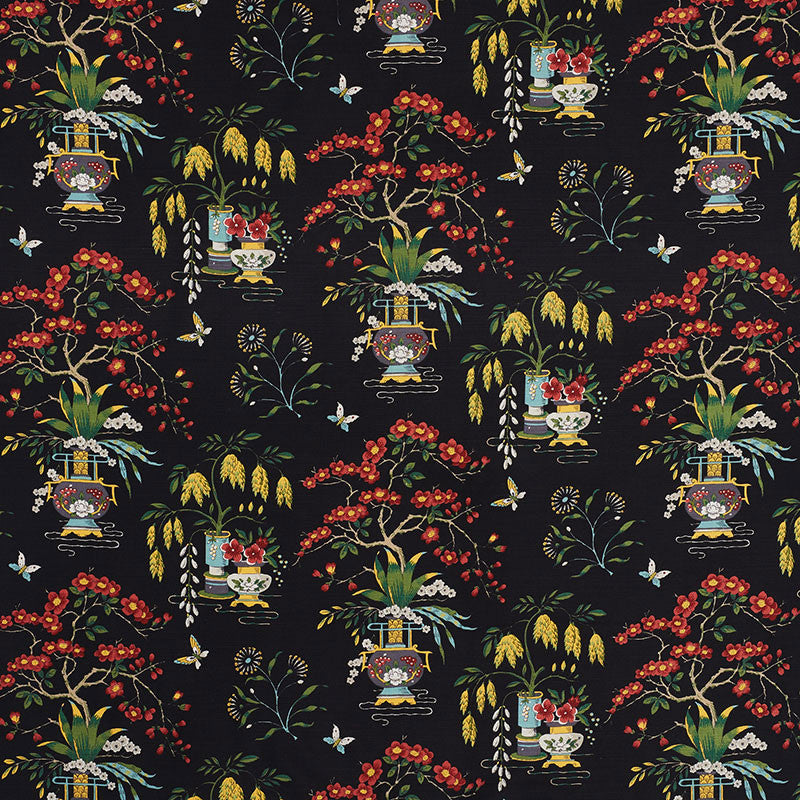 Ming Vase Black 176730 by Schumacher Designer Fabric SCHUMACHER CLASSICS II See Sample UNITED KINGDOM - </p><p>Repeat: Horizontal: 18" (46CM) and Vertical: 19" (48CM) 54" (137CM) - Swanky Fabrics -