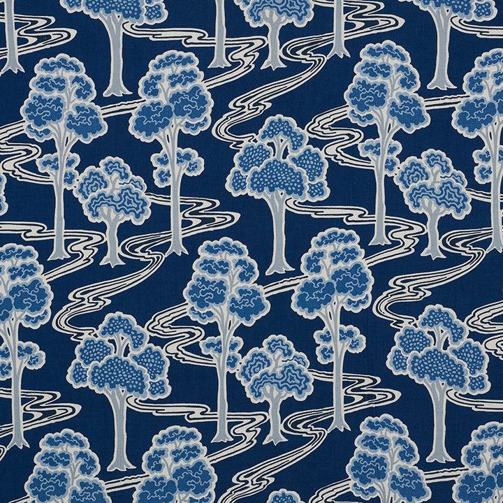 Tree River Blue 176741 by Schumacher Designer Fabric Schumacher-Classics 100% Linen - Horizontal: 13.5 and Vertical: 29 54 - Swanky Fabrics -