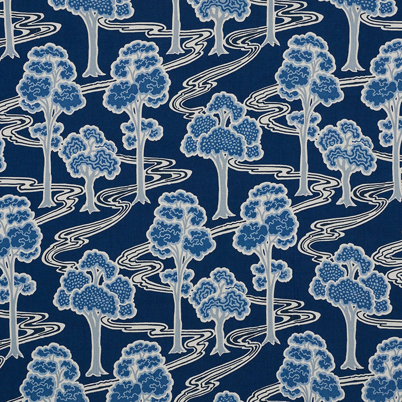 Tree River Blue 176741 by Schumacher Fabric SCHUMACHER CLASSICS II See Sample UNITED KINGDOM - </p><p>Repeat: Horizontal: 13 1/2" (34CM) and Vertical: 29" (74CM) 54" (137CM) - Fabric Carolina -
