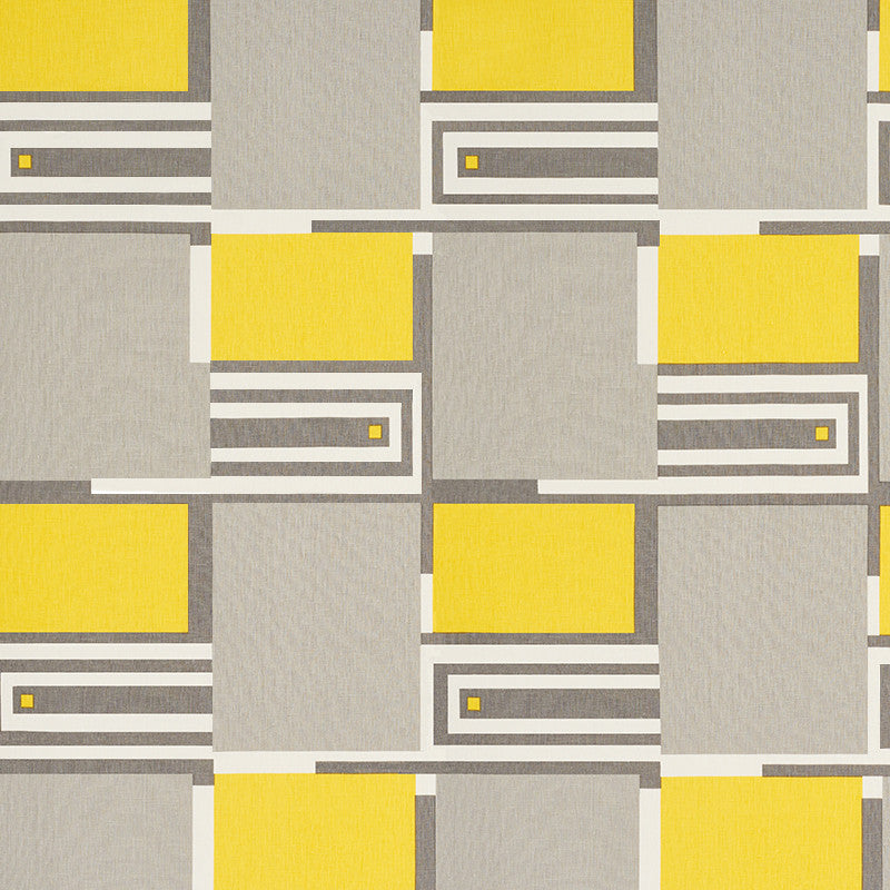 Design 101 Grey & Yellow 176860 by Schumacher Fabric Applied-Architecture 100% Linen Wyzenbeek 15,000 Horizontal: 24.25 and Vertical: 30 53.5 - Fabric Carolina -