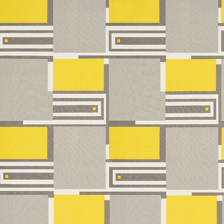 Design 101 Grey & Yellow 176860 by Schumacher Fabric Applied-Architecture 100% Linen Wyzenbeek 15,000 Horizontal: 24.25 and Vertical: 30 53.5 - Fabric Carolina -