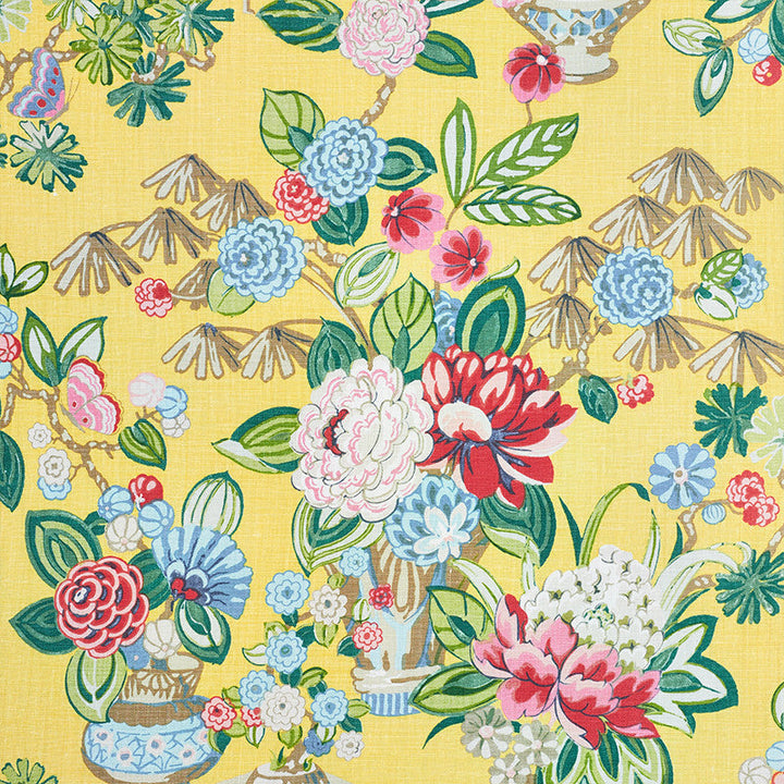 Bouquet Chinois Yellow 177290 by Schumacher Designer Fabric Orient-Express 100% Linen Martindale 20,000 Horizontal: 26.5 and Vertical: 30 54 - Swanky Fabrics -