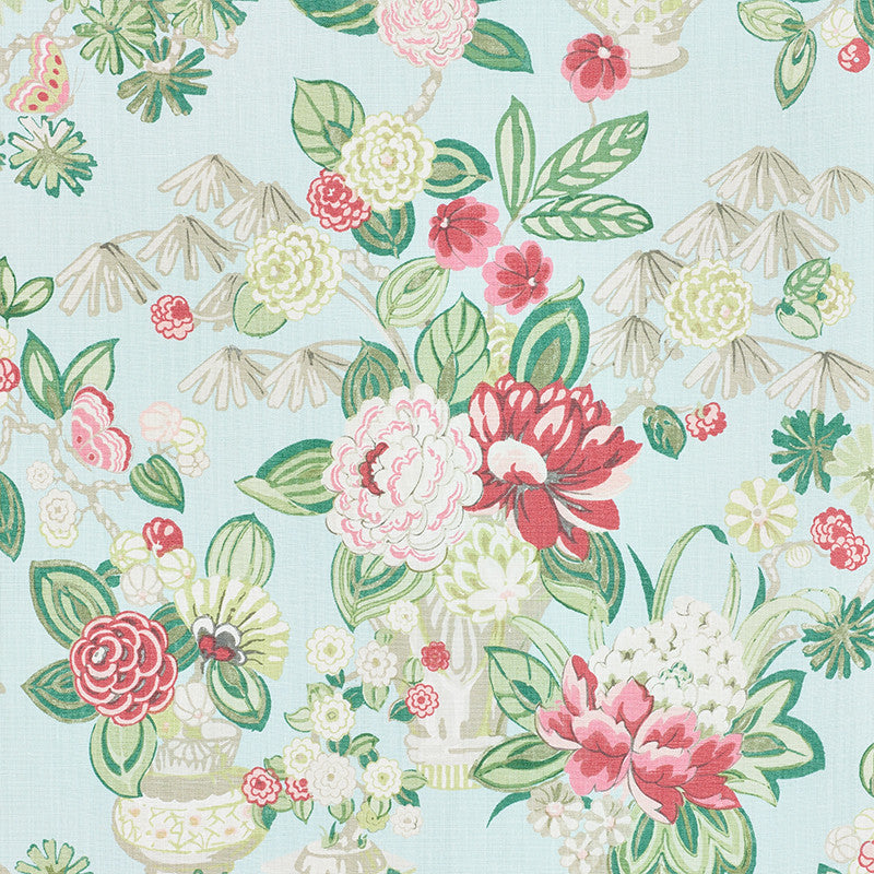 Bouquet Chinois Sky 177292 by Schumacher Fabric Orient-Express 100% Linen Martindale 20,000 Horizontal: 26.5 and Vertical: 30 54 - Fabric Carolina -