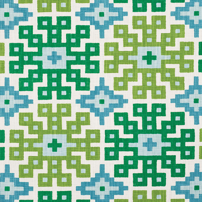 Palmetto Print Lagoon 177450 by Schumacher Fabric HAPPY TOGETHER See Sample ISRAEL - </p><p>Repeat: Horizontal: 26 3/4" (68CM) and Vertical: 25 1/4" (64CM) 54" (137CM) - Fabric Carolina -