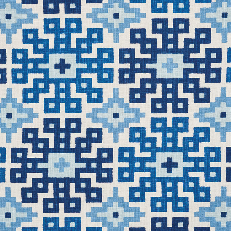 Palmetto Print Ocean 177451 by Schumacher Designer Fabric Happy-Together 100% Cotton Wyzenbeek 15,000 Horizontal: 26.75 and Vertical: 25.25 54 - Swanky Fabrics -