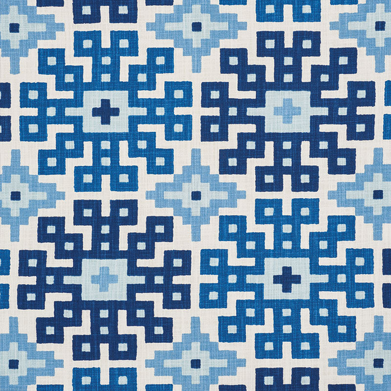 Palmetto Print Ocean 177451 by Schumacher Designer Fabric HAPPY TOGETHER See Sample ISRAEL - </p><p>Repeat: Horizontal: 26 3/4" (68CM) and Vertical: 25 1/4" (64CM) 54" (137CM) - Swanky Fabrics -