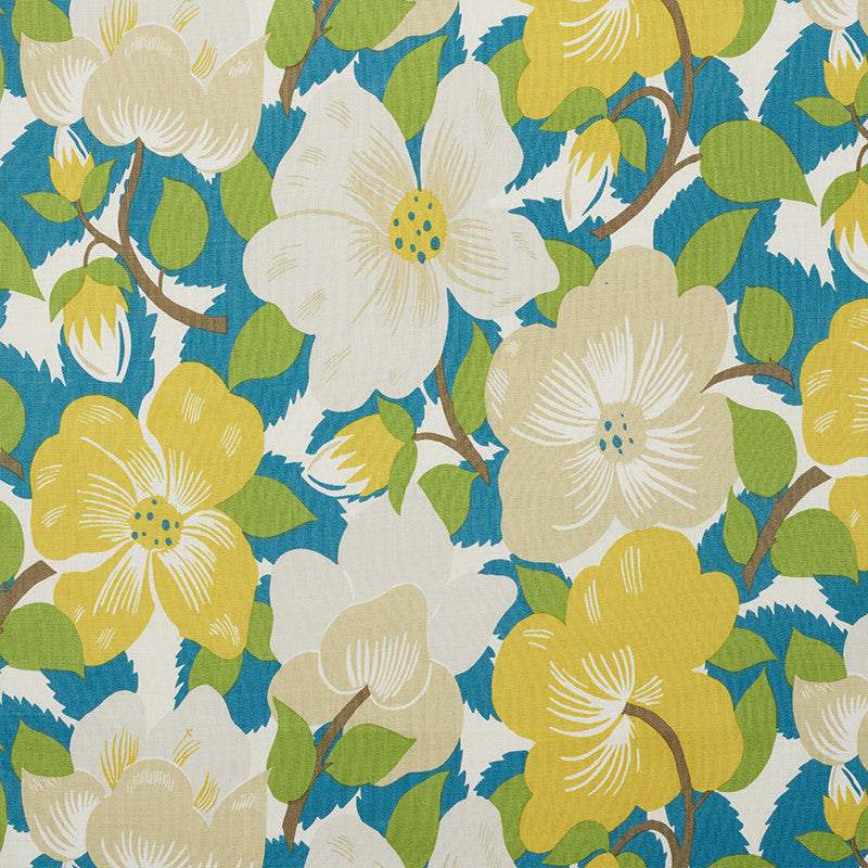 Magnolias Citron & Peacock 177560 by Schumacher Fabric Fashion-Forward 90% Linen, 10% Nylon - Horizontal: 21.75 and Vertical: 27 54.5 - Fabric Carolina -