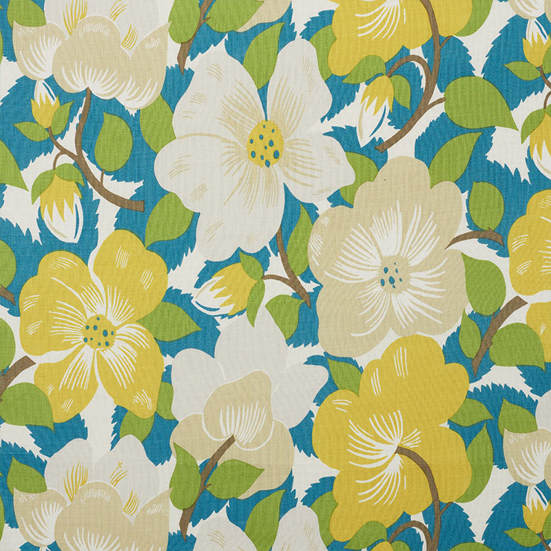 Magnolias Citron & Peacock 177560 by Schumacher Fabric FLOWER POWER See Sample UNITED KINGDOM - </p><p>Repeat: Horizontal: 21 3/4" (55CM) and Vertical: 27" (69CM) 54 1/2" (138CM) - Fabric Carolina -