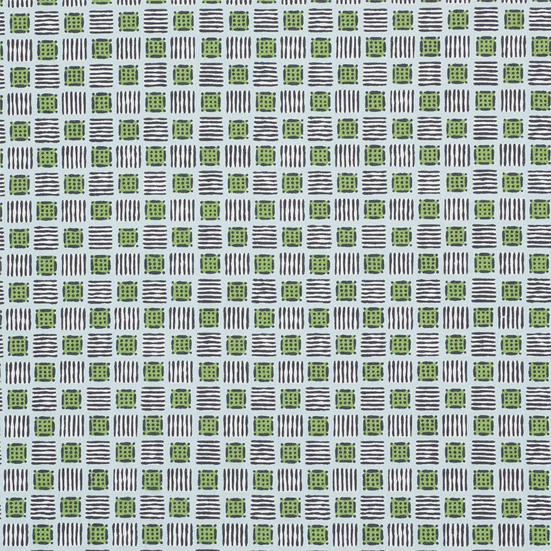 Mottley Grid Sky & Putting Green 177862 by Schumacher Designer Fabric CELERIE KEMBLE COTTON 100% UNITED STATES OF AMERICA WYZENBEEK 15,000 </p><p>Repeat: Horizontal: 9" (23CM) and Vertical: 12 1/2" (32CM) 54.75 - Swanky Fabrics -