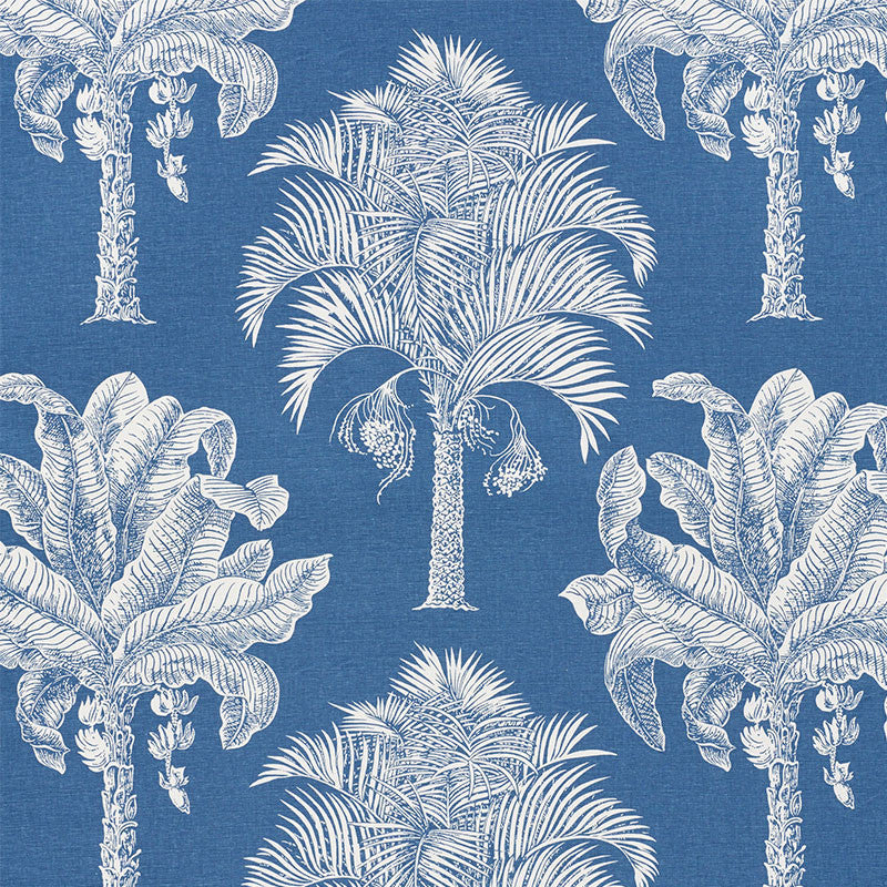 Grand Palms Blue 178002 by Schumacher Designer Fabric NEW TRADITIONAL See Sample UNITED STATES OF AMERICA MEDIUM DUTY </p><p>Repeat: Horizontal: 27" (69CM) and Vertical: 25" (64CM) 54" (137CM) - Swanky Fabrics -