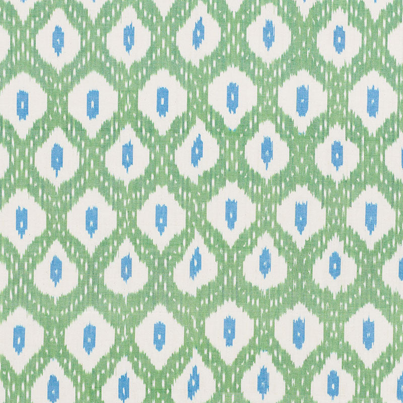 Indio Ikat Green 178070 by Schumacher Designer Fabric FREE SPIRIT See Sample INDIA - </p><p>Repeat: Horizontal: 4 1/4" (11CM) and Vertical: 7 1/4" (18CM) 59" (150CM) - Swanky Fabrics -