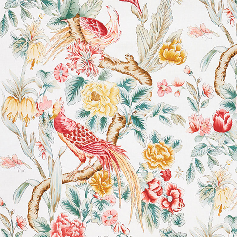 Majestic Garden Rose & Celadon 178161 by Schumacher Fabric Schumacher Fabric Majestic Garden Rose & Celadon 178161Fabric LINEN 100% THAILAND </p><p>Repeat: H: HORZ. 26" (66CM) , V: VERT. 38" (96CM) 52.5 - Fabric Carolina -
