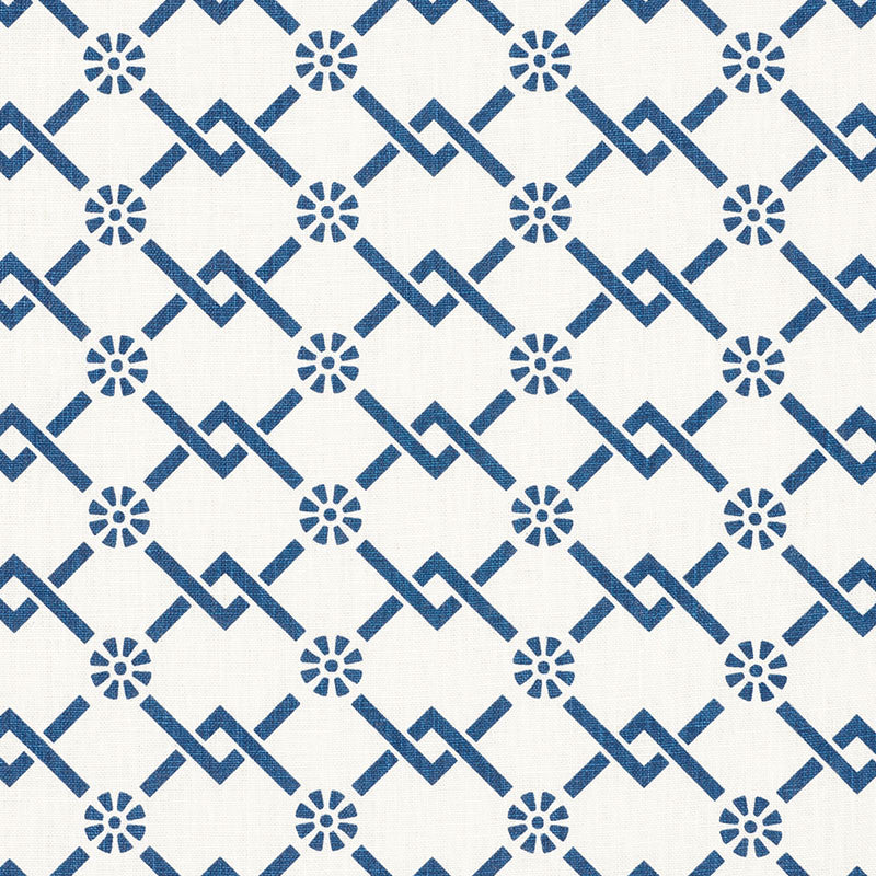 Fretwork Flower Pacific 178310 by Schumacher Fabric TIMOTHY CORRIGAN See Sample UNITED STATES OF AMERICA MEDIUM DURABILITY </p><p>Repeat: Horizontal: 2 3/4" (7CM) and Vertical: 1 7/8" (5CM) 54" (137CM) - Fabric Carolina -