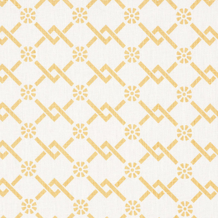 Fretwork Flower Saffron 178311 by Schumacher Fabric Schumacher Fabric Fretwork Flower Saffron 178311Fabric LINEN 100% UNITED STATES OF AMERICA </p><p>Repeat: H: HORZ. 2 3/4" (7CM) , V: VERT. 1 7/8" (5CM) 54 - Fabric Carolina -