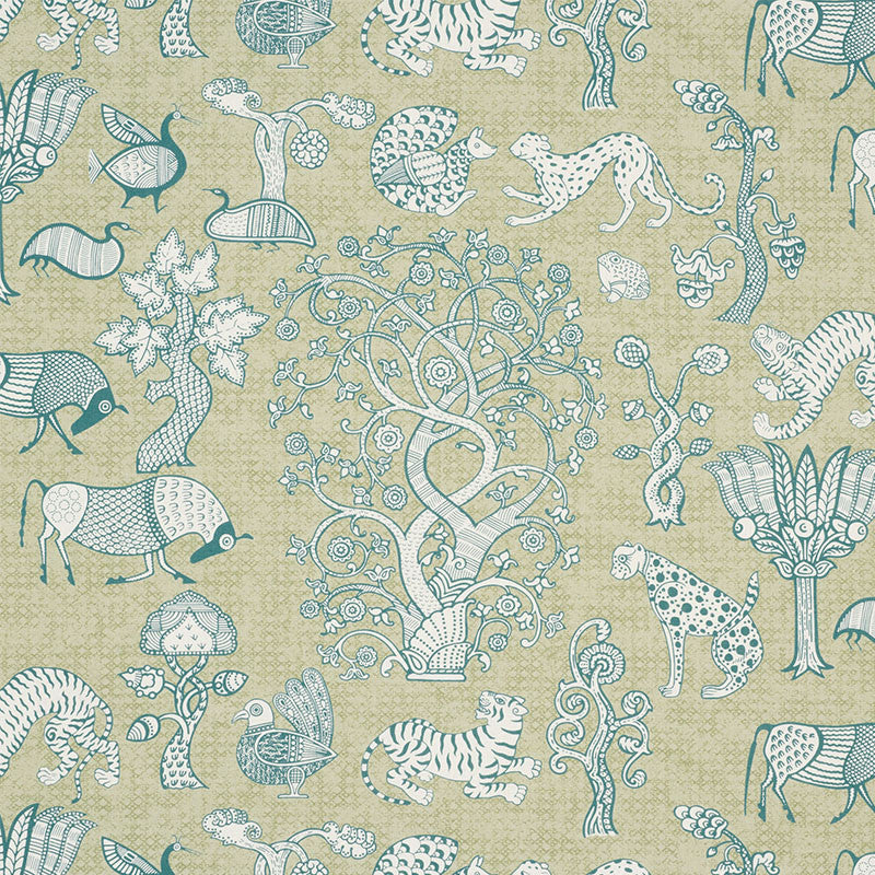 Animalia Peacock & Leaf 178321 by Schumacher Fabric Schumacher Fabric Animalia Peacock & Leaf 178321Fabric LINEN 100% ITALY </p><p>Repeat: H: HORZ. 25 1/4" (64CM) , V: VERT. 22 1/4" (57CM) 54.375 - Fabric Carolina -