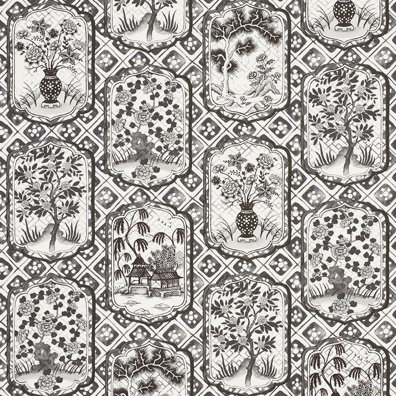 Ting Ting Black 178570 by Schumacher Fabric JOHNSON HARTIG FOR LIBERTINE See Sample UNITED KINGDOM - </p><p>Repeat: Horizontal: 54" (137CM) and Vertical: 38" (97CM) 54" (137CM) - Fabric Carolina -