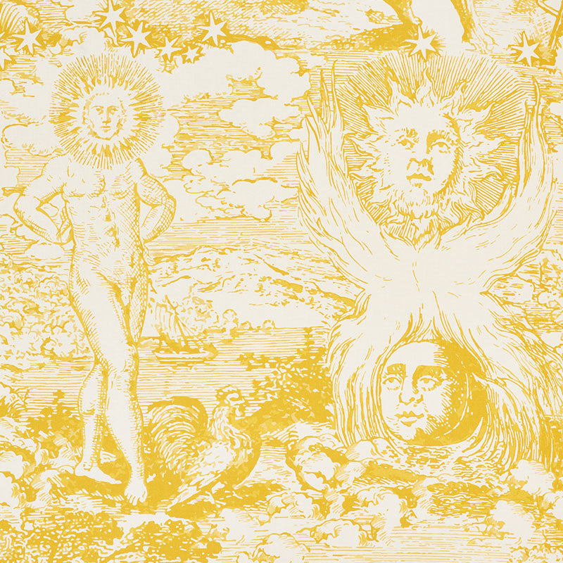 Modern Toile Yellow 178622 by Schumacher Designer Fabric JOHNSON HARTIG FOR LIBERTINE COTTON 100% UNITED KINGDOM </p><p>Repeat: Horizontal: 54" (137CM) and Vertical: 69 7/8" (177CM) 54 - Swanky Fabrics -