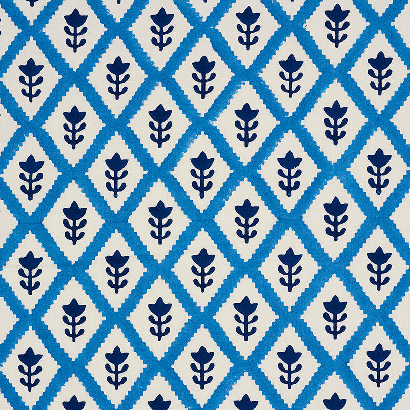 Buti Blue 179230 by Schumacher Fabric MOLLY MAHON HAND BLOCK PRINTS See Sample INDIA - </p><p>Repeat: Horizontal: 2" (5CM) and Vertical: 2 1/4 (6CM) 53" (135CM) - Fabric Carolina -