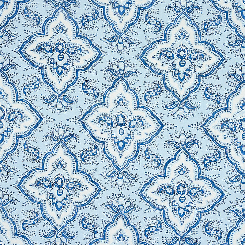 Amalia Medallion Handmade Print Blue 179440 by Schumacher Designer Fabric JACARANDA COTTON 100% UNITED KINGDOM MARTINDALE 20000 </p><p>Repeat: Horizontal: 27" (69CM) and Vertical: 15" (38CM) 54 - Swanky Fabrics -