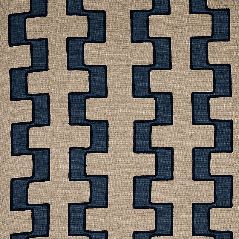 Dixon Embroidered Print Linen Blue 179682 by Schumacher Fabric WORLD VIEW II LINEN 90% ACRYLIC 10% INDIA </p><p>Repeat: Horizontal: and Vertical: 52 - Fabric Carolina -