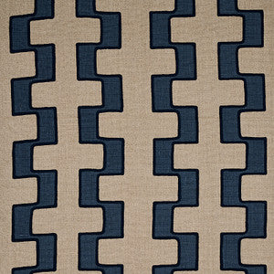 Dixon Embroiderd Print Linen Blue 179682 by Schumacher Fabric