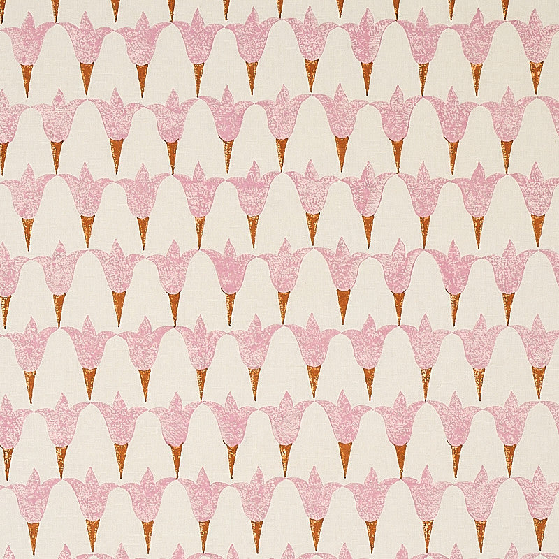 Tulip Hand Block Rose & Copper 179821 by Schumacher Fabric Schumacher Fabric Tulip Hand Block Rose & Copper 179821Fabric COTTON 55% INDIA </p><p>Repeat: H: HORZ. 5.1/2" (19CM), V: VERT. 7 1/4" (9CM) 55 - Fabric Carolina -