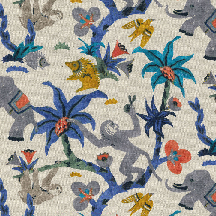 Monkey Business Indigo 180150 by Novogratz Fabric - 80%Cotton 20%Linen China 51000 Horizontal: 12.6 and Vertical: 13.5 54 - Fabric Carolina -