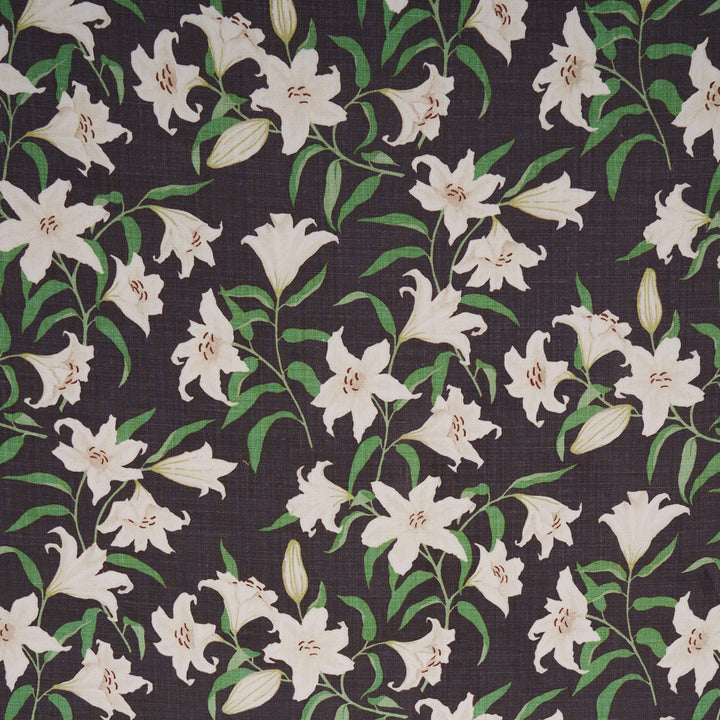 Scattered Lilies Charcoal 180302 by Schumacher Fabric Schumacher Fabric Scattered Lilies Charcoal 180302Fabric LINEN 100% THAILAND </p><p>Repeat: H: HORZ. 13" (33CM), V: VERT. 20 5/6" (53CM) 54" (137CM) - Fabric Carolina -