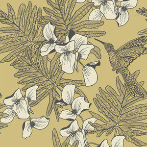 Hummingbird (Wp) # 01 Mustard by 1838 Wallcoverings Wallpaper