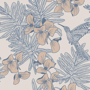 Hummingbird (Wp) # 02 Lagoon by 1838 Wallcoverings Wallpaper
