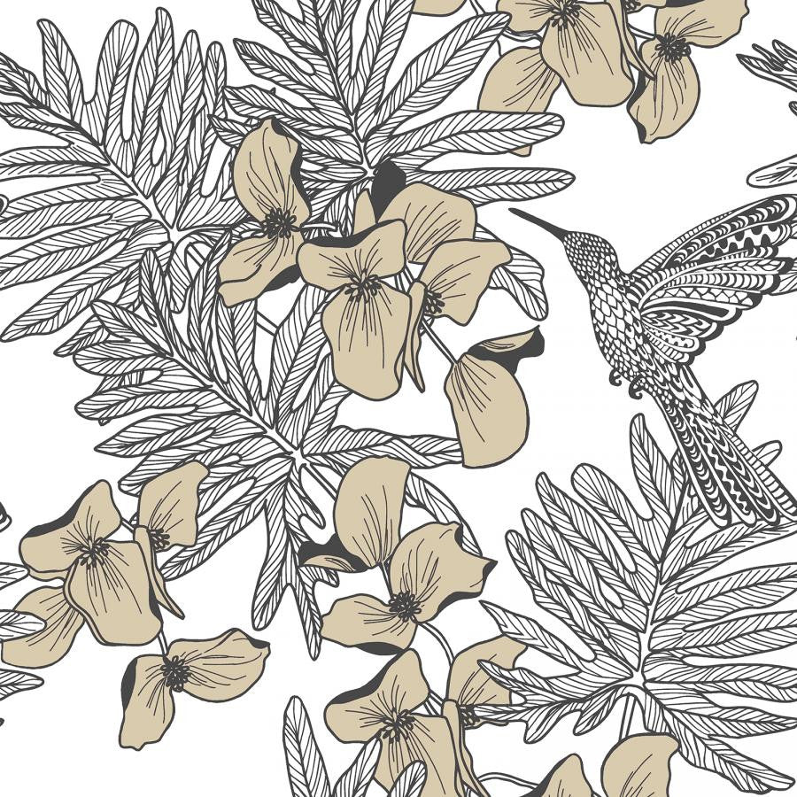 Hummingbird (Wp) # 06 Jet by 1838 Wallcoverings Designer Wallpaper Aurora STRAIGHT PASTE THE WALL UNITED KINGDOM V-21" 20.5"X11YD - Swanky Fabrics -