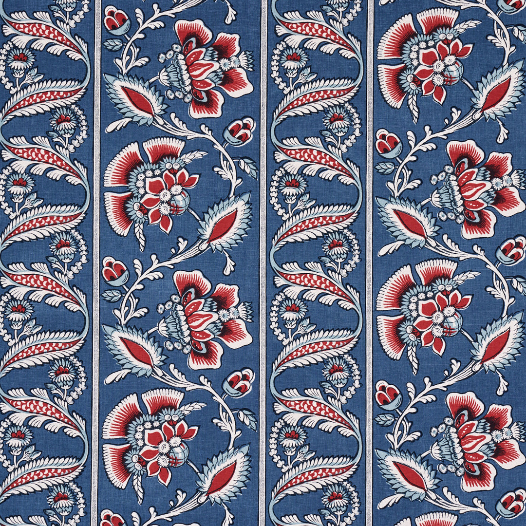 Marielle Vine - Denim & Red by Schumacher Fabric