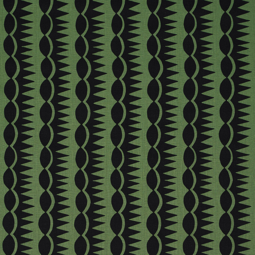 Dagger Stripe - Black On Green by Schumacher Fabric