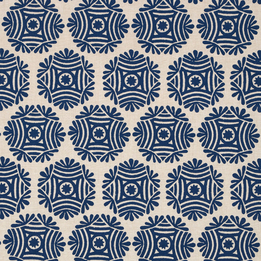 Gilded Star Block Print - Navy On Natural by Schumacher Fabric