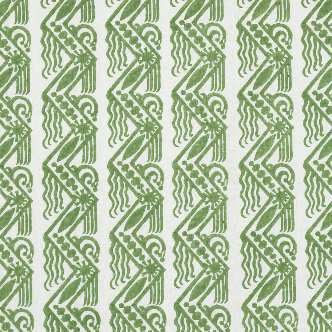 Venetian Zig Zag Block Print - Green by Schumacher Fabric