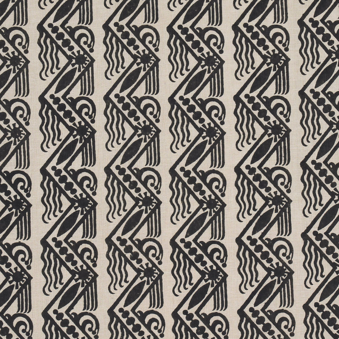 Venetian Zig Zag Block Print - Black On Natural by Schumacher Fabric