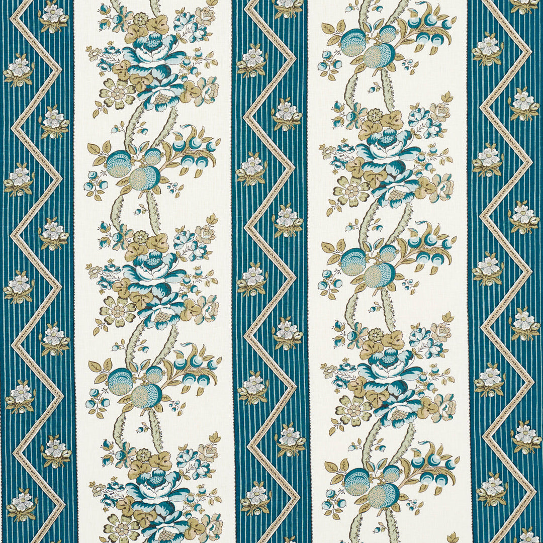 Sylvain Floral Stripe - Teal by Schumacher Fabric