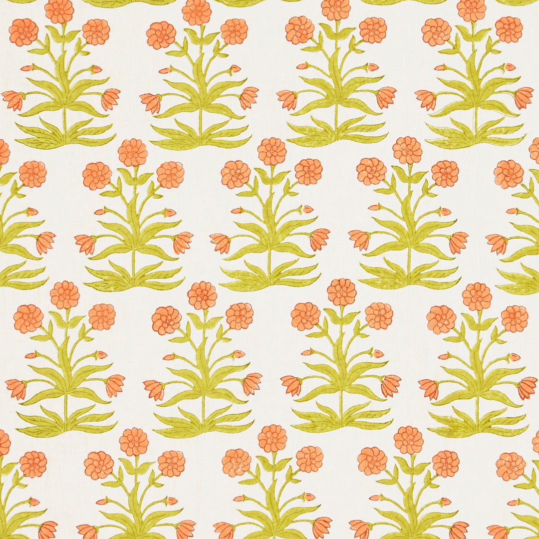 Mughal Hand Block Print - Peach Sap Green by Schumacher Fabric