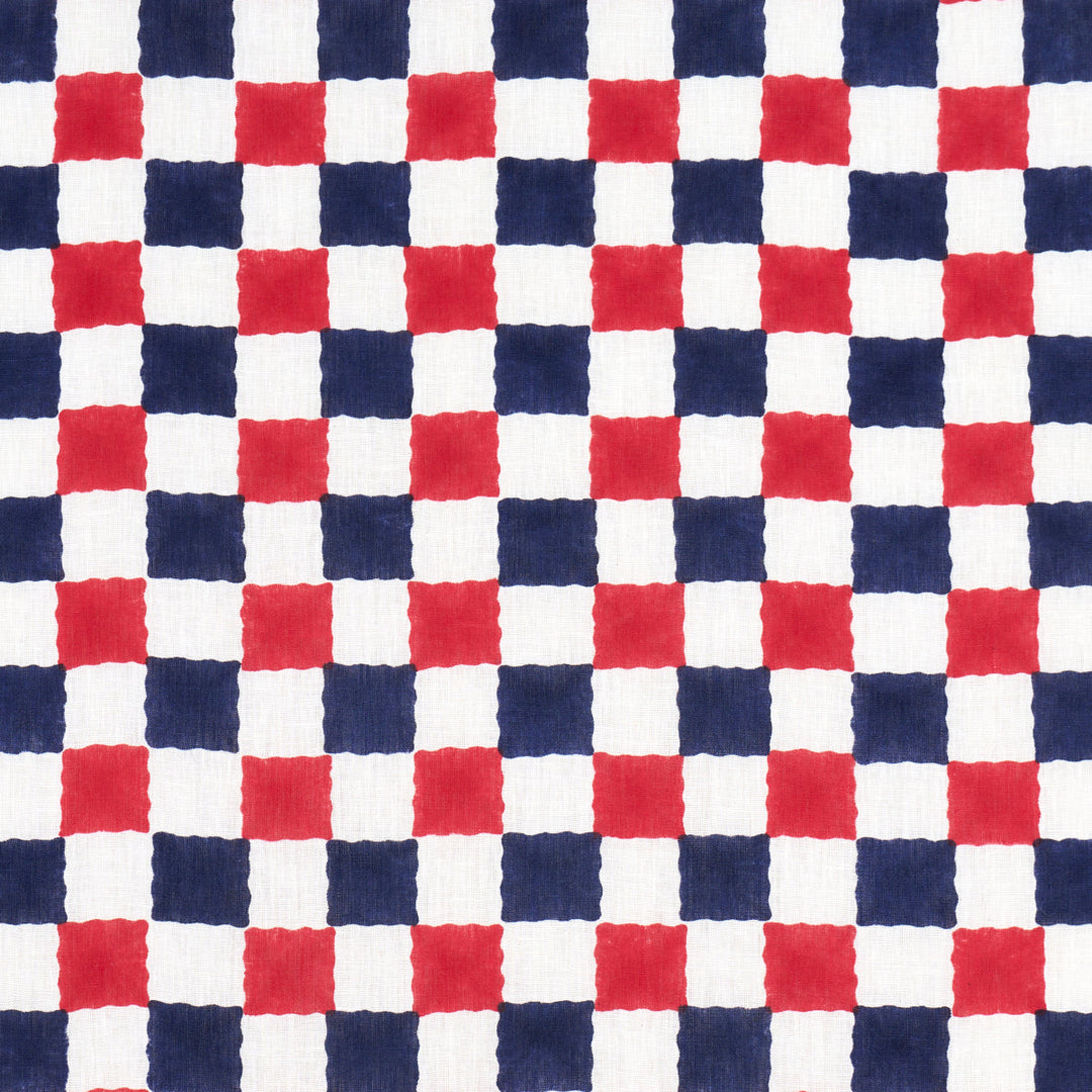 Chequer Hand Block Print - Red/Navy by Schumacher Fabric