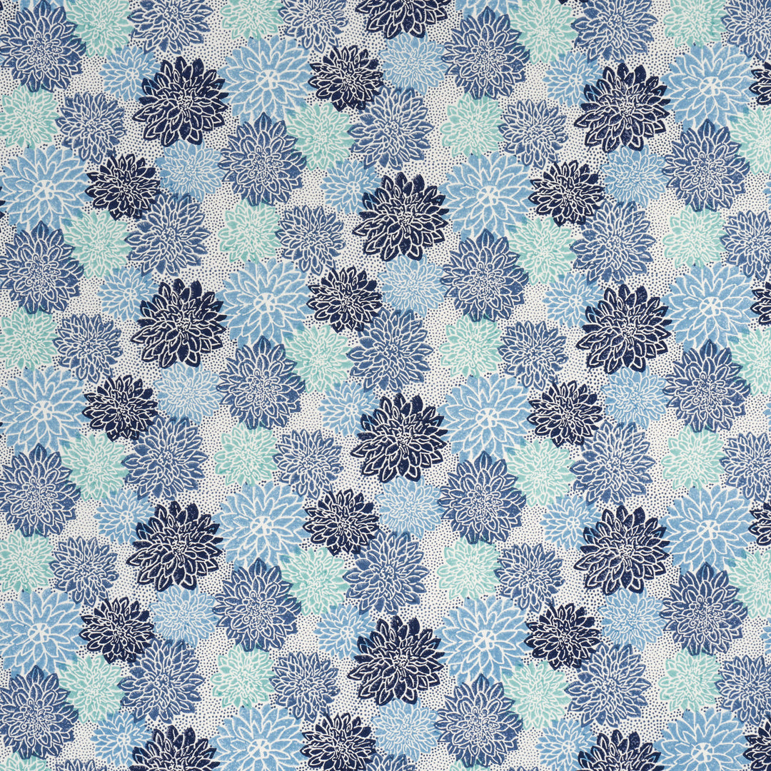 Dahlia Hand Block Print - Blues by Schumacher Fabric