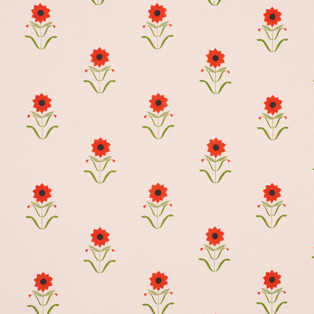 Forget Me Nots - Red On Pink by Schumacher Fabric