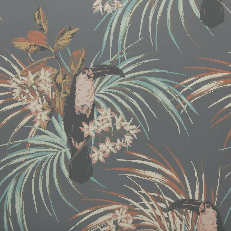 Le Toucan (Wp) # 05 Charcoal by 1838 Wallcoverings Wallpaper Elodie STRAIGHT PASTE THE WALL UNITED KINGDOM V-25.5" 20.5"X11YD - Fabric Carolina -