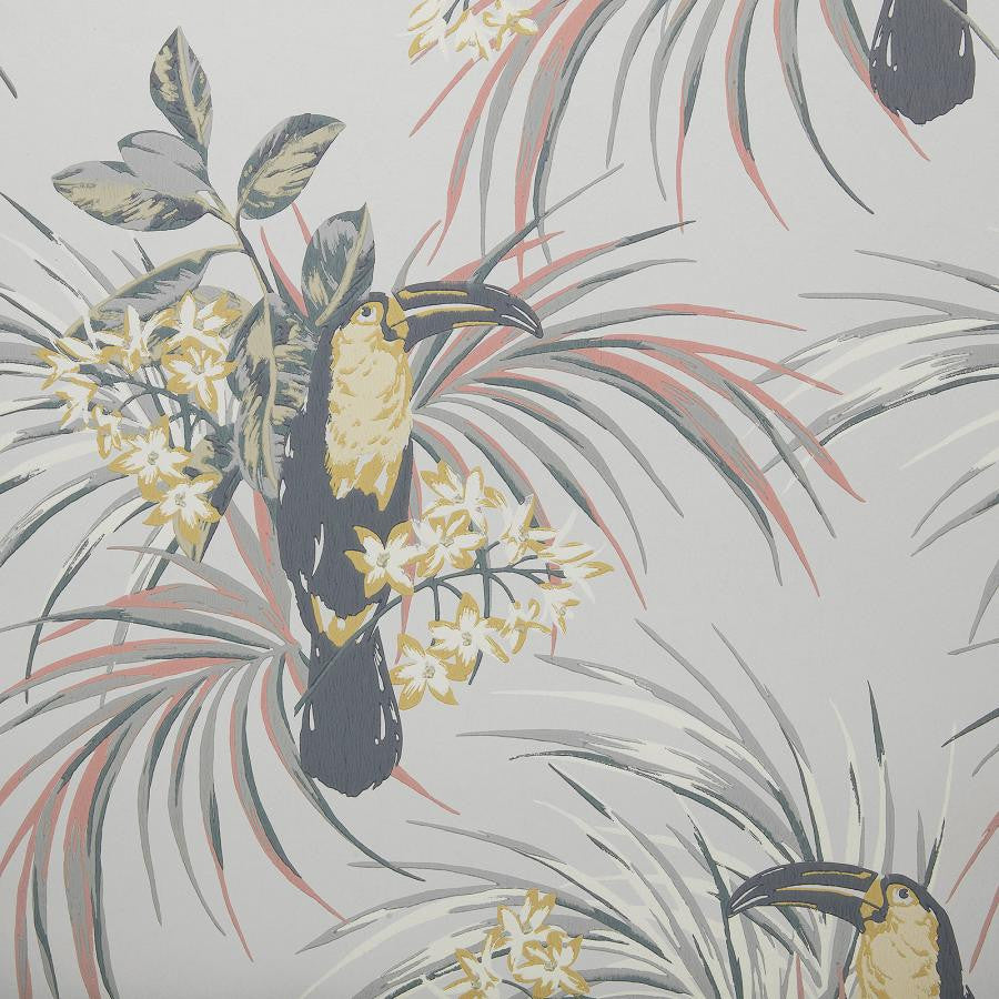 Le Toucan (Wp) # 06 Soft Grey by 1838 Wallcoverings Wallpaper Elodie STRAIGHT PASTE THE WALL UNITED KINGDOM V-25.5" 20.5"X11YD - Fabric Carolina -