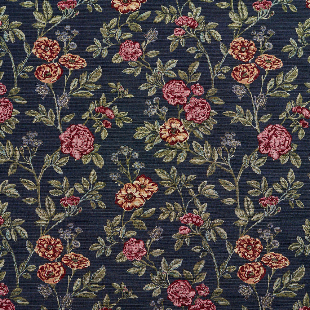 1979 Navy Bouquet by Charlotte Fabric Tapestry Classics 70% Polyester, 30% Cotton Asia Exceeds 45,000 Wyzenbeek Rubs (Heavy Duty) Horizontal: 14.5" x Vertical: 14.5" 54 Inches - Fabric Carolina -