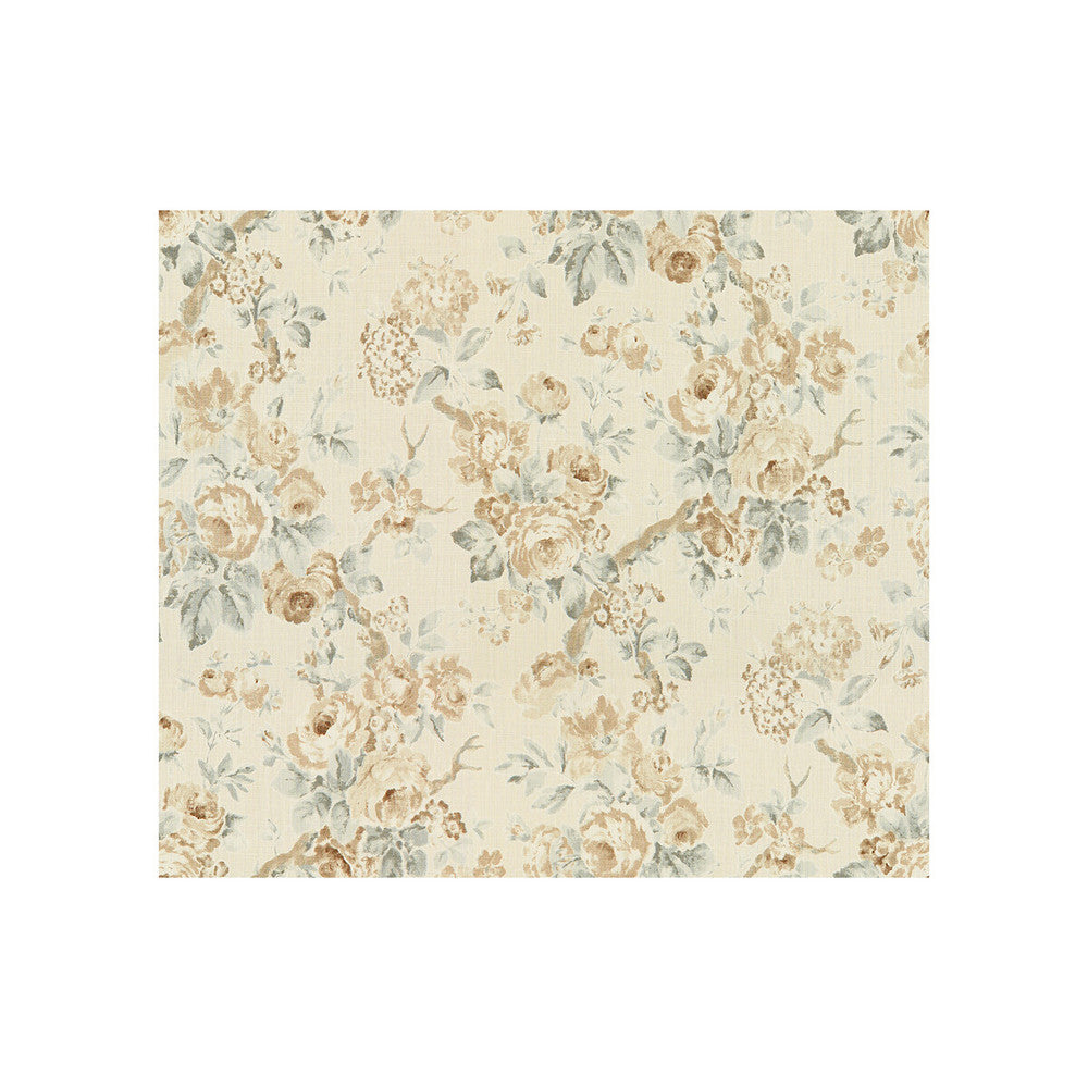 Garden Roses Beige/Aqua by Lee Jofa Fabric SUZANNE RHEINSTEIN *HOLLYHOCK II LINEN - 100% United Kingdom MEDIUM Horizontal: 39 and Vertical: 32 60 - Fabric Carolina -