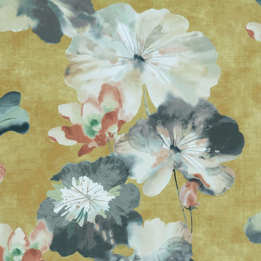 Water Lilies (Wp) # 05 Honey by 1838 Wallcoverings Wallpaper Willow HALF DROP PASTE THE WALL UNITED KINGDOM V-33" 20.5"X11YD - Fabric Carolina -