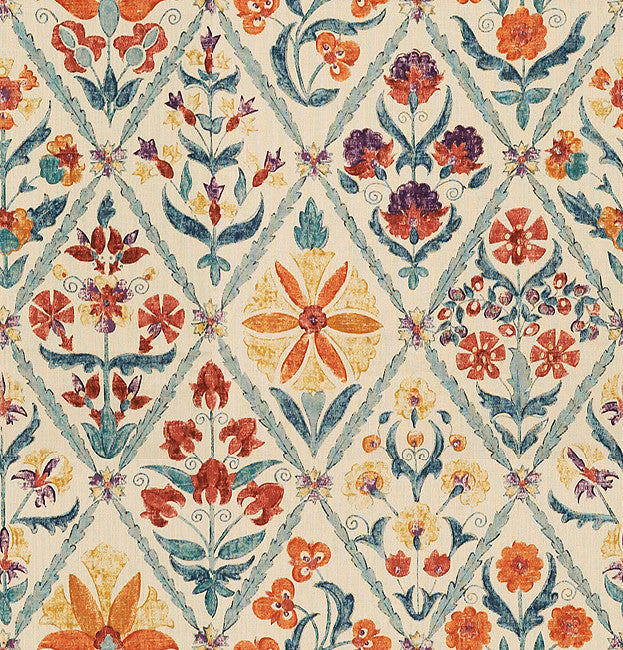 Susani Trellis Orange/Blue by Lee Jofa Fabric