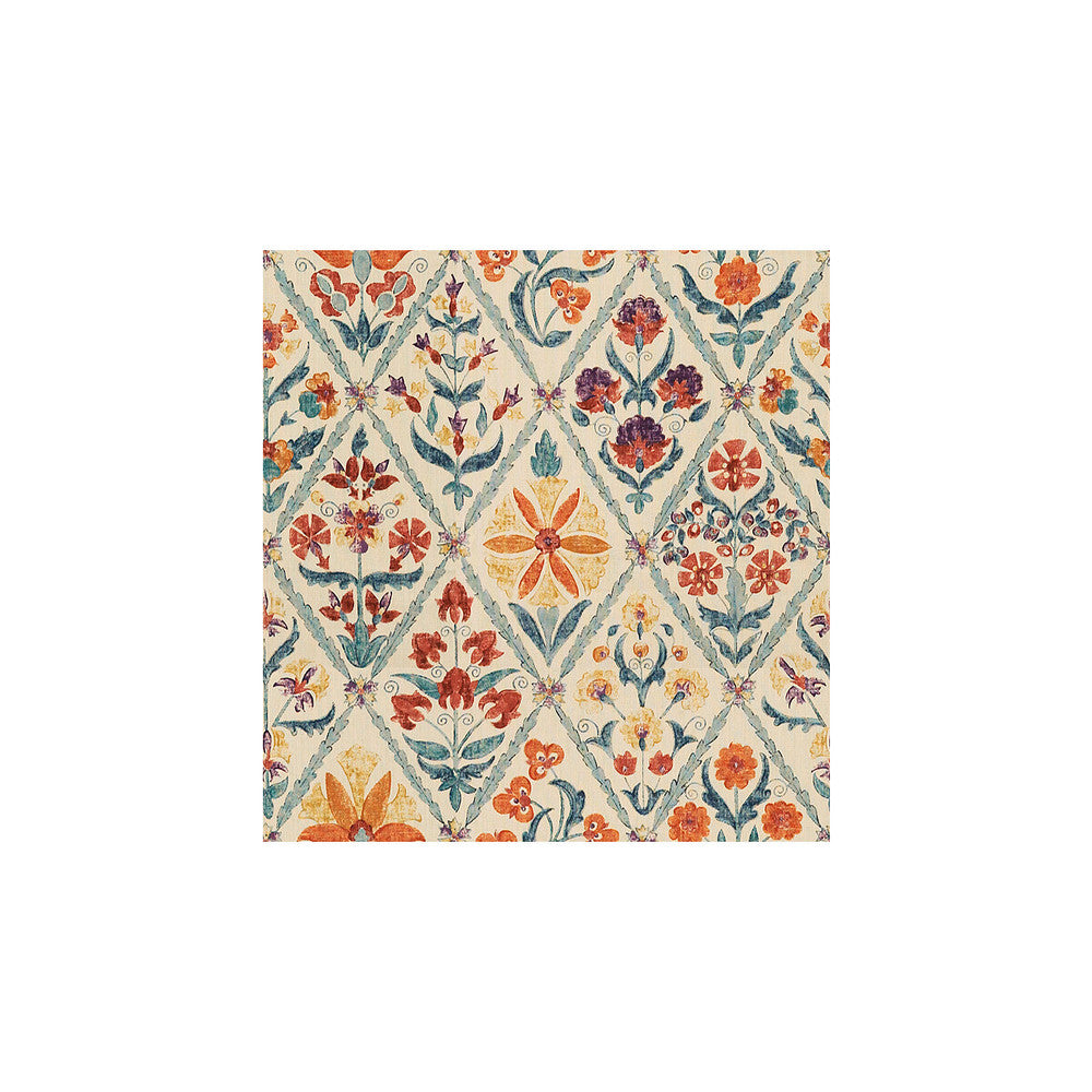 Susani Trellis Orange/Blue by Lee Jofa Fabric OSCAR DE LA RENTA LINEN - 100% Thailand MEDIUM Horizontal: 27 and Vertical: 28.5 54 - Fabric Carolina -